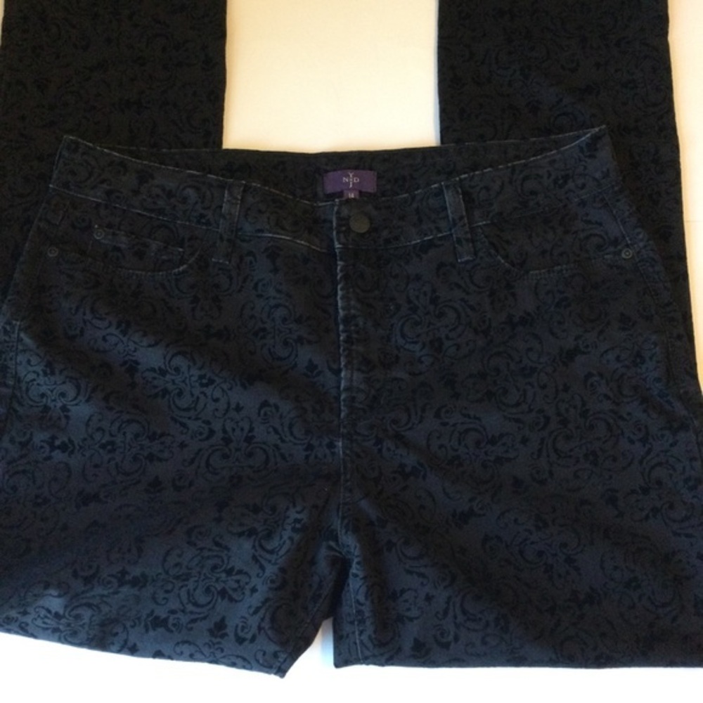 Elegant NYDJ Jacquard Textured Straight Leg Skinny Jeans Size 14